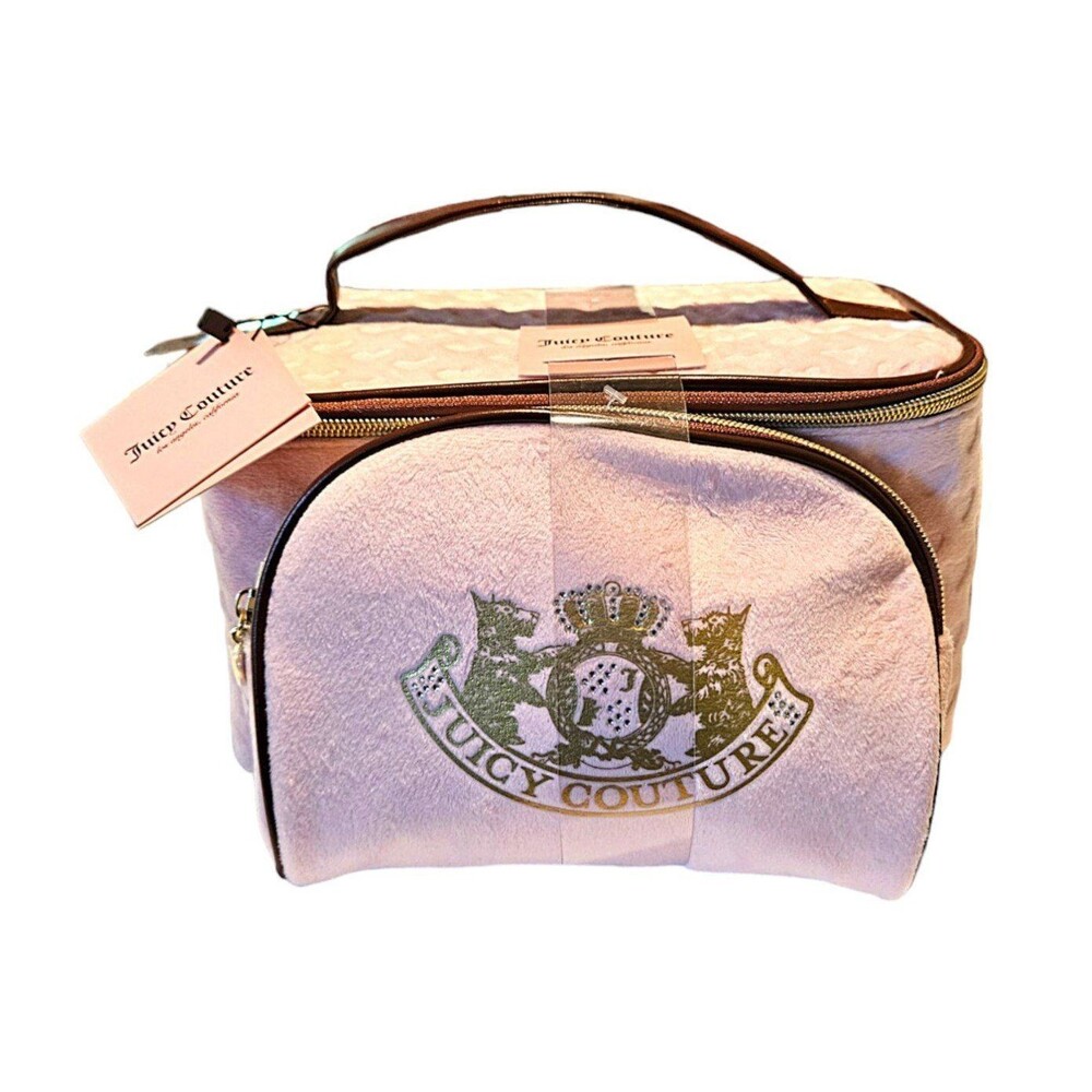 Juicy Couture 2-Piece Velour Pink and Brown Cosmetic Travel Set